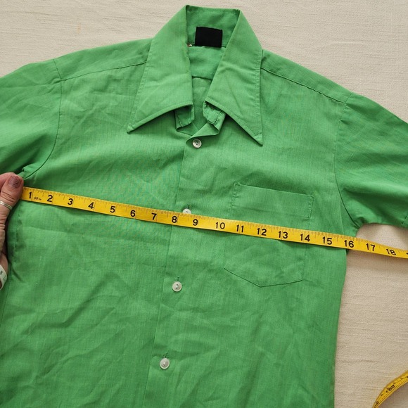 Vintage 70s Green Buttondown Shirt kids 10 - Picture 6 of 7
